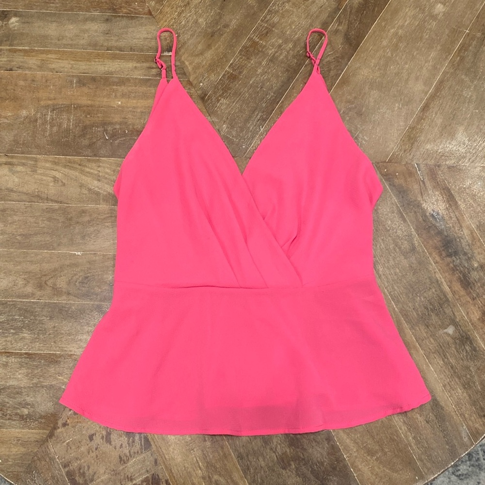 Tyche Hot Pink Low Cut Spaghetti Strap Peplum Top [Size: L]